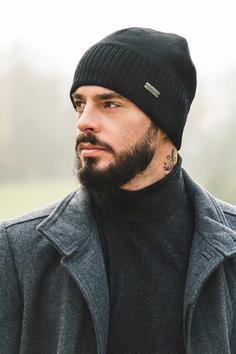 Rückansicht von Eisglut Merino Beng XL Beanie schwarz