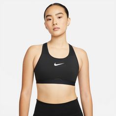 Rückansicht von Nike Swoosh Sport-BH Damen black-black-dk smoke grey-white