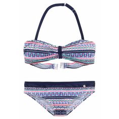 S.OLIVER Bandeau-Bikini Bikini Set Damen blau-rosé-gestreift