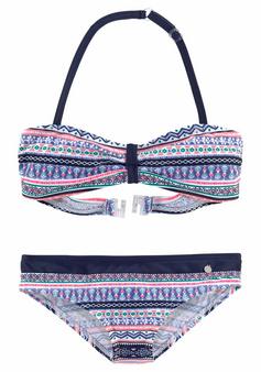 S.OLIVER Bandeau-Bikini Bikini Set Damen blau-rosé-gestreift