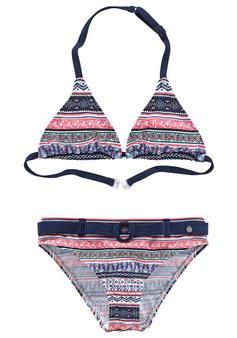 S.OLIVER Triangel-Bikini Bikini Set Damen blau-rosé-gestreift