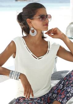 Rückansicht von S.OLIVER T-Shirt T-Shirt Damen creme