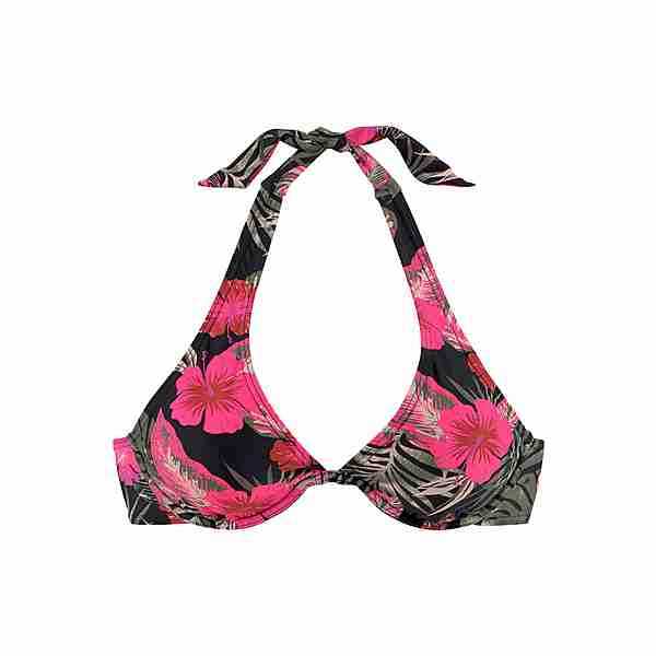 Lascana Bügel-Bikini-Top Bikini Oberteil Damen schwarz-pink-bedruckt