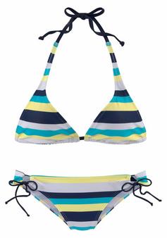 VENICE BEACH Triangel-Bikini Bikini Set Damen marine-gelb-gestreift