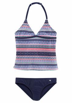 S.OLIVER Tankini Bikini Set Damen blau-rosé-gestreift