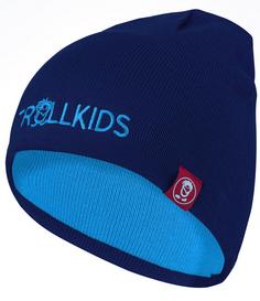 Rückansicht von Trollkids Troll Bommelmütze Kinder Marineblau / Mittelblau