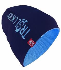 Rückansicht von Trollkids Troll Bommelmütze Kinder Marineblau / Mittelblau