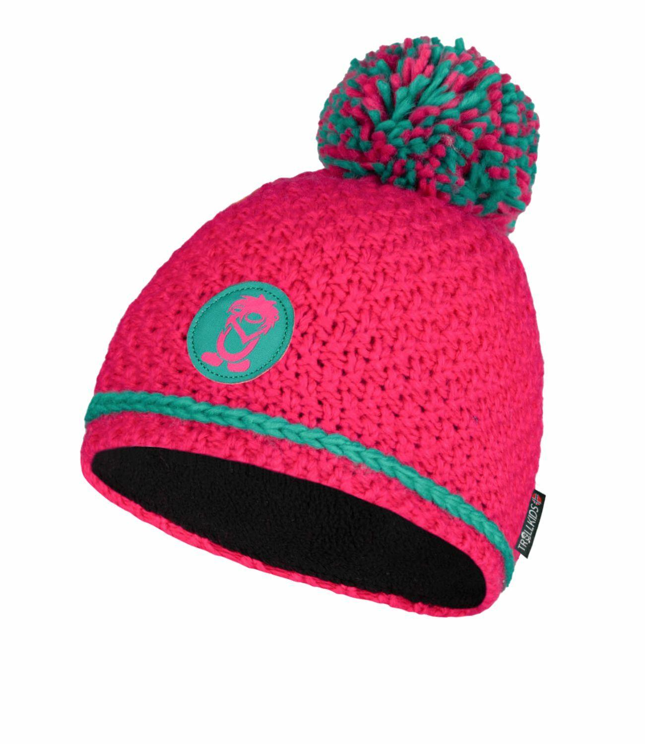 Trollkids Hemsedal Bommelm&uuml;tze Kinder - Pink/Pfauengr&uuml;n