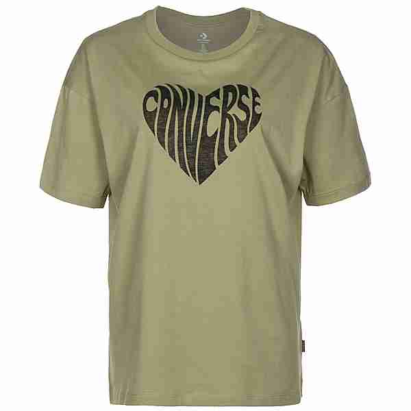 CONVERSE Converse Heart Reverse Print T-Shirt Damen oliv