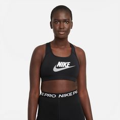 Rückansicht von Nike Dri-FIT Swoosh FUTURA Sport-BH Damen black-white-particle grey