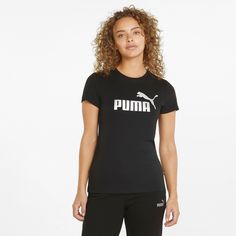Rückansicht von PUMA Essentiell T-Shirt Damen puma black-silver metallic