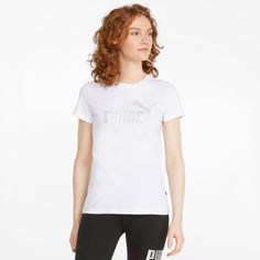 Rückansicht von PUMA Essentiell T-Shirt Damen puma white-silver metallic