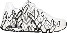 Skechers Uno Sneaker Damen white duraleather w black and grey heart print-mesh trim