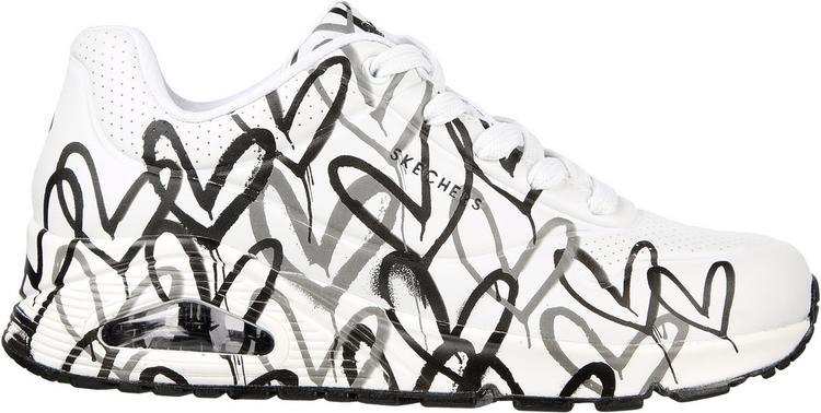 Skechers Skechers Uno Sneaker Damen - white duraleather w black and grey heart print-mesh trim - 0 | SportScheck