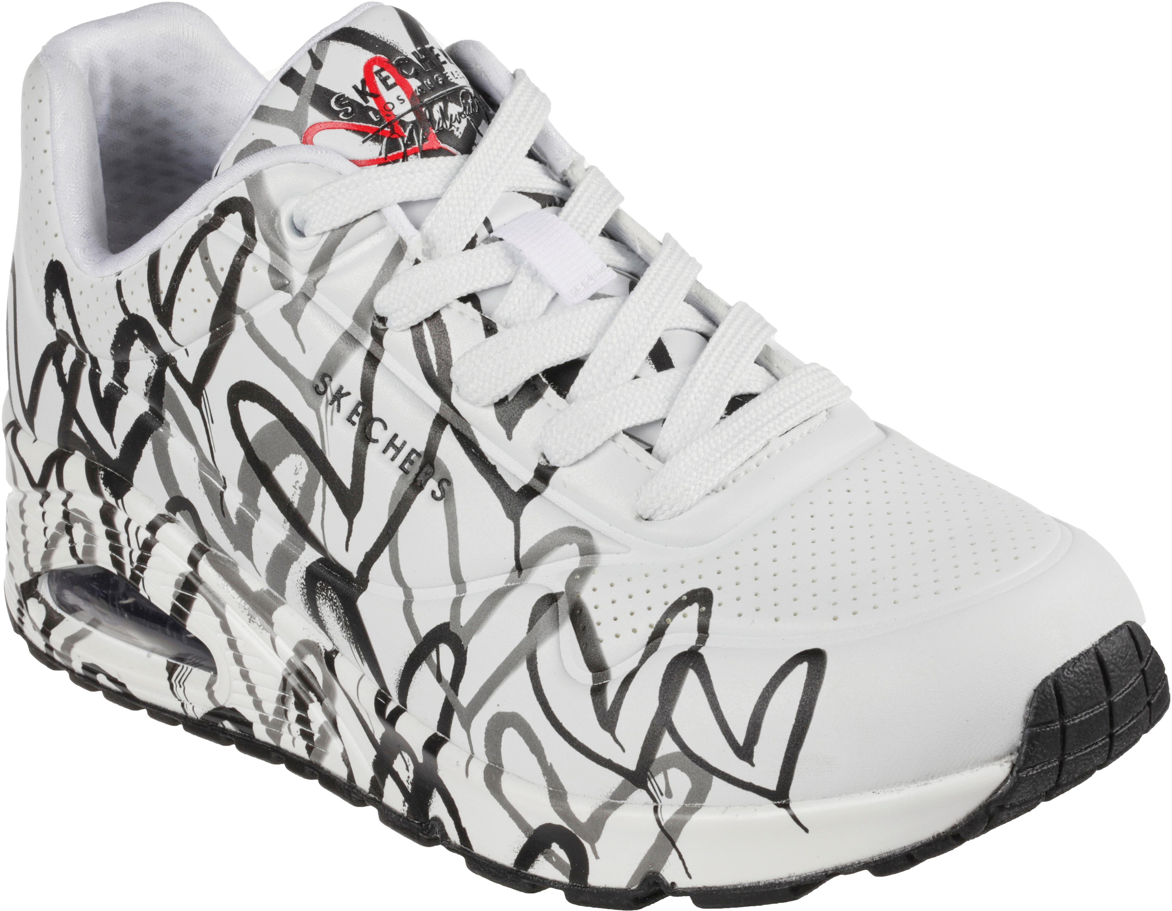 Skechers Uno Sneaker Damen white duraleather w black and grey heart print mesh trim im Online Shop von SportScheck kaufen