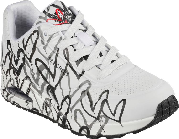Skechers Skechers Uno Sneaker Damen - white duraleather w black and grey heart print-mesh trim - 2 | SportScheck