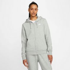Rückansicht von Nike NSW CLUB Sweatjacke Damen dk grey heather-white