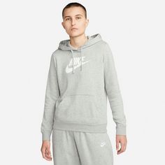 Rückansicht von Nike NSW Club Hoodie Damen dark grey heather-white