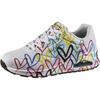 Skechers Uno Sneaker Damen - white durabuck w multi color heart print-mesh trim