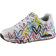 Skechers Uno Sneaker Damen white durabuck w multi color heart print-mesh trim