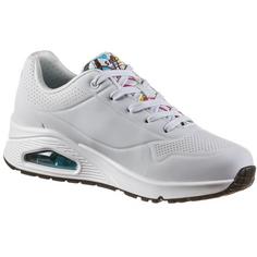 Rückansicht von Skechers Uno Sneaker Damen white durabuck w multi color heart print-mesh trim