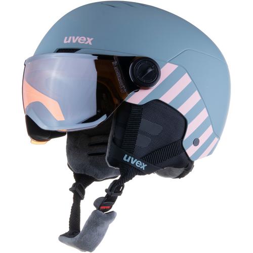 Rückansicht von Uvex rocket jr. vis Skihelm Kinder rhino-blush mat