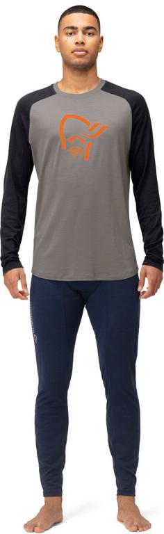 Rückansicht von Norrøna Merino pureUII Langarmshirt Herren castor grey-caviar melange