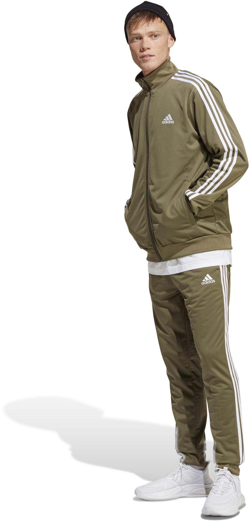 Adidas BASIC 3 STREIFEN TRICOT Trainingsanzug Herren olive strata im Online Shop von SportScheck kaufen