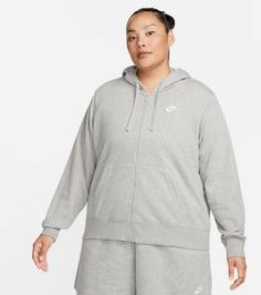 Rückansicht von Nike CLUB PLUS Sweatjacke Damen dk grey heather-white