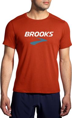 Rückansicht von Brooks Distance Funktionsshirt Herren htr red clay-brooks logo