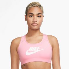Rückansicht von Nike DRI-FIT SWOOSH FUTURA Sport-BH Damen med soft pink-white