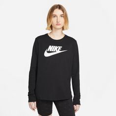 Rückansicht von Nike Essential Langarmshirt Damen black