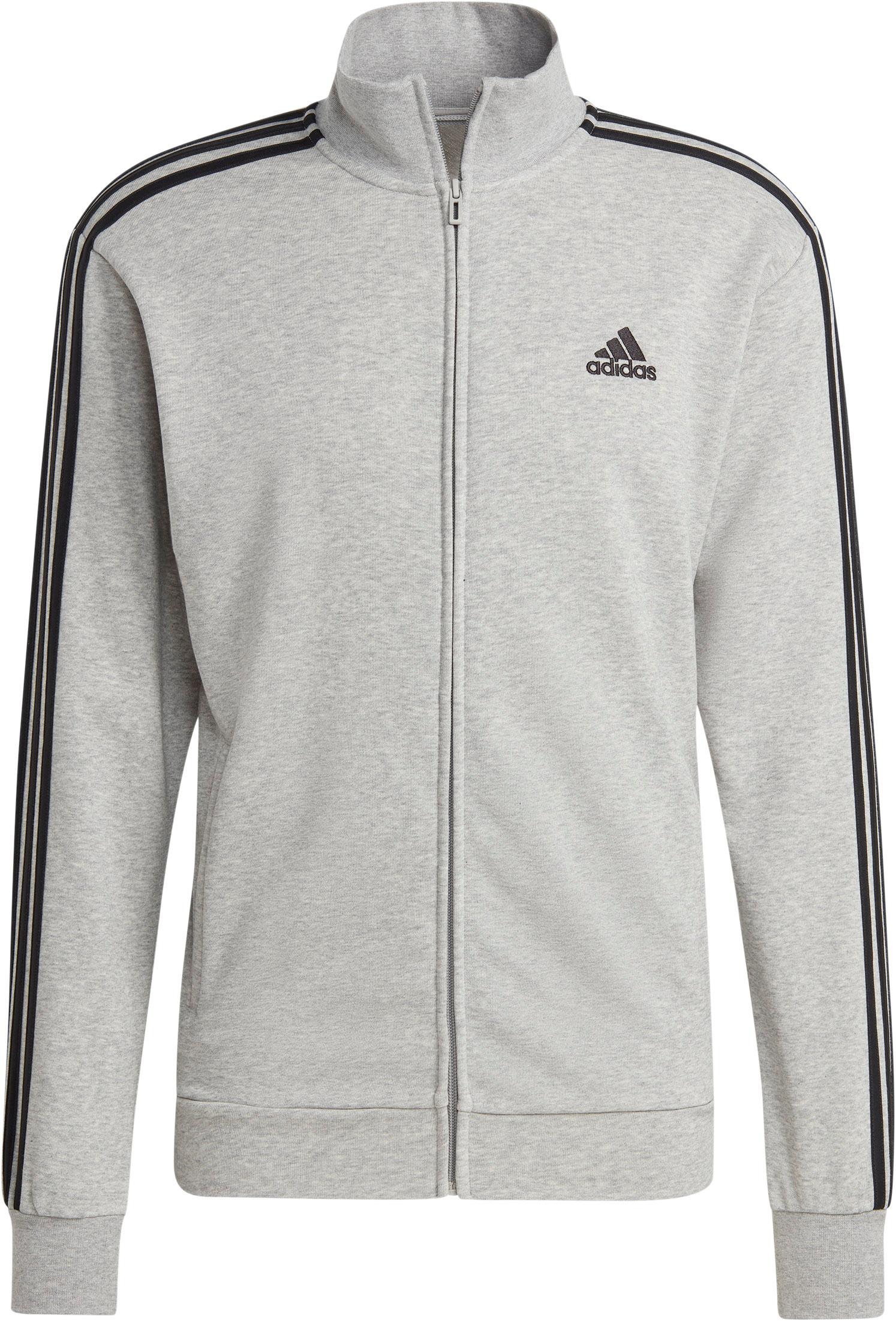 Adidas BASIC 3-STREIFEN FRENCH TERRY Trainingsanzug Herren medium grey  heather-black im Online Shop von SportScheck kaufen