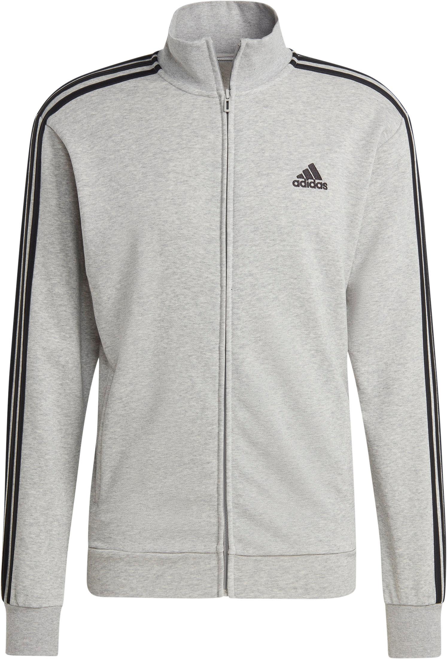 Adidas BASIC 3 STREIFEN FRENCH TERRY Trainingsanzug Herren medium grey heather black im Online Shop von SportScheck kaufen