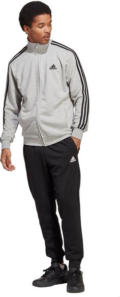 Rückansicht von adidas BASIC 3-STREIFEN FRENCH TERRY Trainingsanzug Herren medium grey heather-black