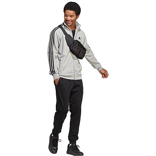 Adidas BASIC 3-STREIFEN FRENCH TERRY Trainingsanzug Herren medium grey  heather-black im Online Shop von SportScheck kaufen