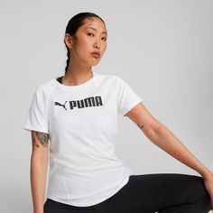 Rückansicht von PUMA Fit Logo Funktionsshirt Damen white