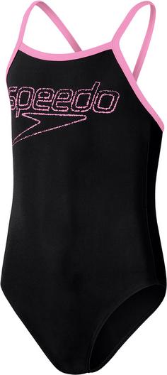 SPEEDO Logo Thinstrap Muscleback Badeanzug Kinder black-taffy pink