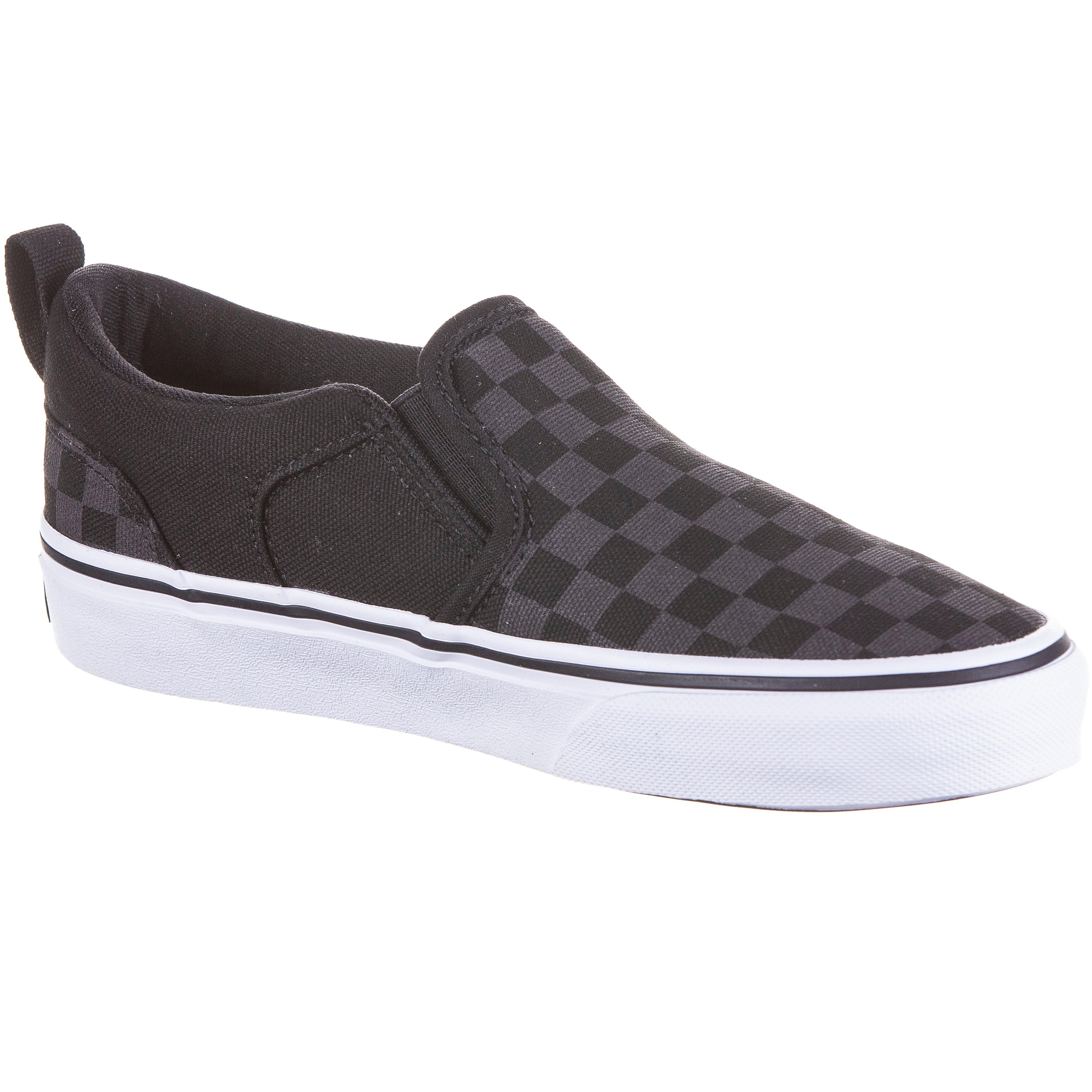 Black and gray checkered slip on vans deals