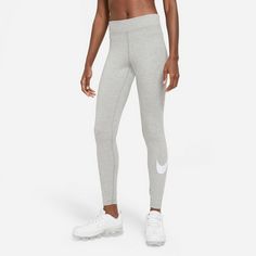 Rückansicht von Nike NSW Essential Leggings Damen DK GREY HEATHER-WHITE