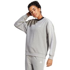 Rückansicht von adidas 3Streifen Sweatshirt Damen medium grey heather-white