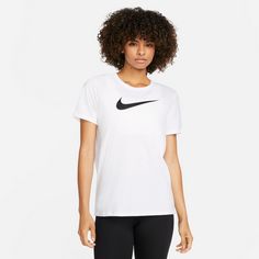 Rückansicht von Nike Dri Fit SWOOSH Funktionsshirt Damen white-black