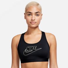 Rückansicht von Nike SWOOSH FUTURA Sport-BH Damen black-white-black-black