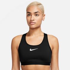 Rückansicht von Nike SWOOSH Sport-BH Damen black-iron grey-white