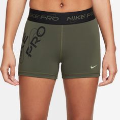 Rückansicht von Nike Pro Dri Fit Tights Damen cargo khaki-black-honeydew