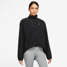 Rückansicht von Nike DRI FIT SWOOSH Laufjacke Damen black-cool grey