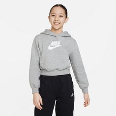 Rückansicht von Nike NSW CLUB FLEECE CROP Hoodie Kinder dk grey heather-white