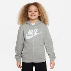 Rückansicht von Nike NSW CLUB FLEECE Sweatjacke Kinder dk grey heather-base grey-white
