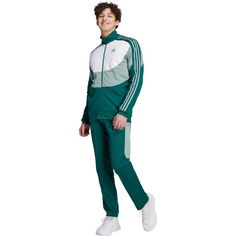 Rückansicht von adidas COLORBLOCK Trainingsanzug Herren collegiate green-silver green-white