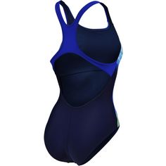 Rückansicht von Arena VISUAL WAVES Schwimmanzug Damen navy-neon blue multi-neon blue